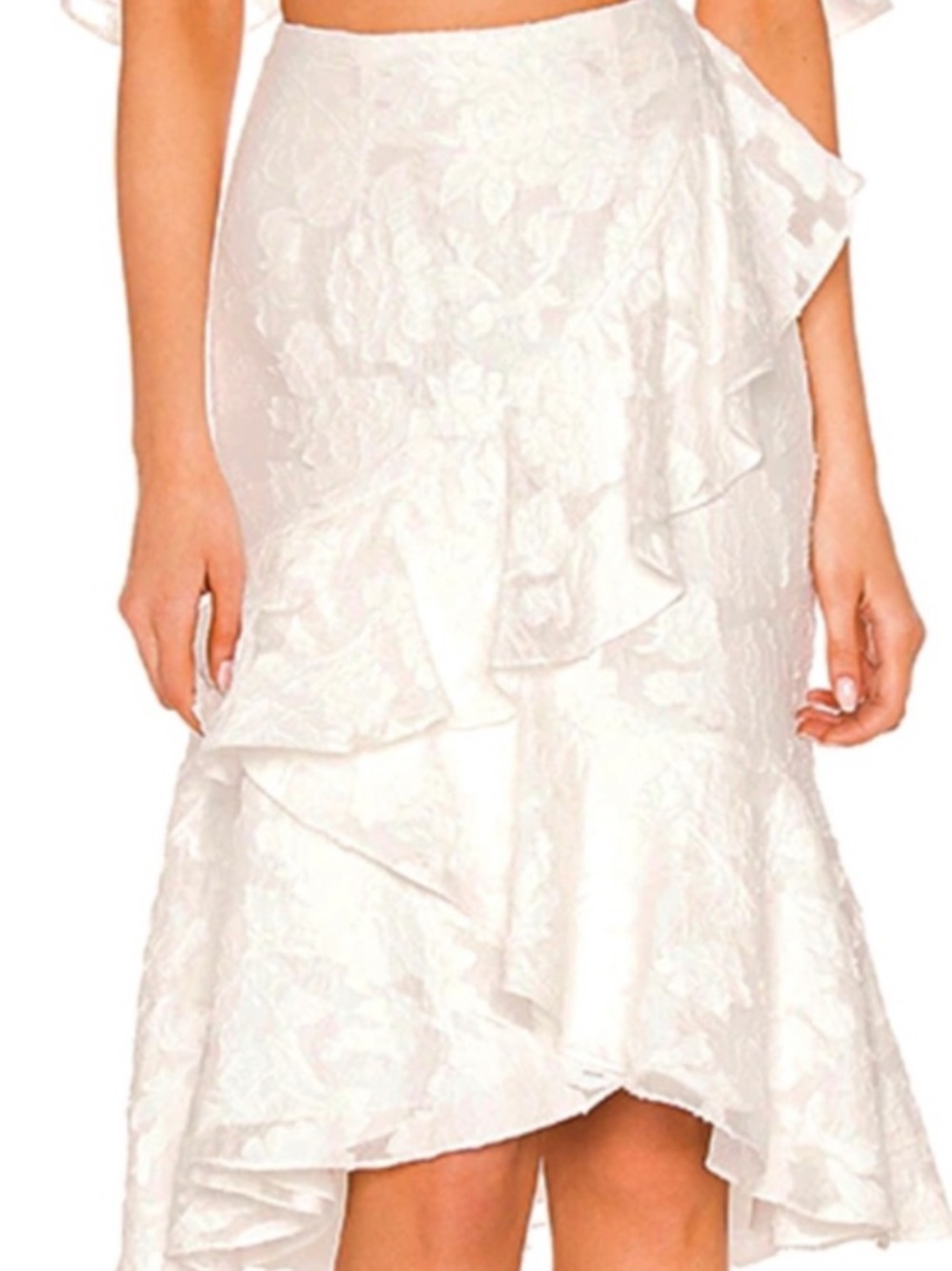NWT Keepsake Ivory Floral Textured Ruffle Midi Skirt, Size S